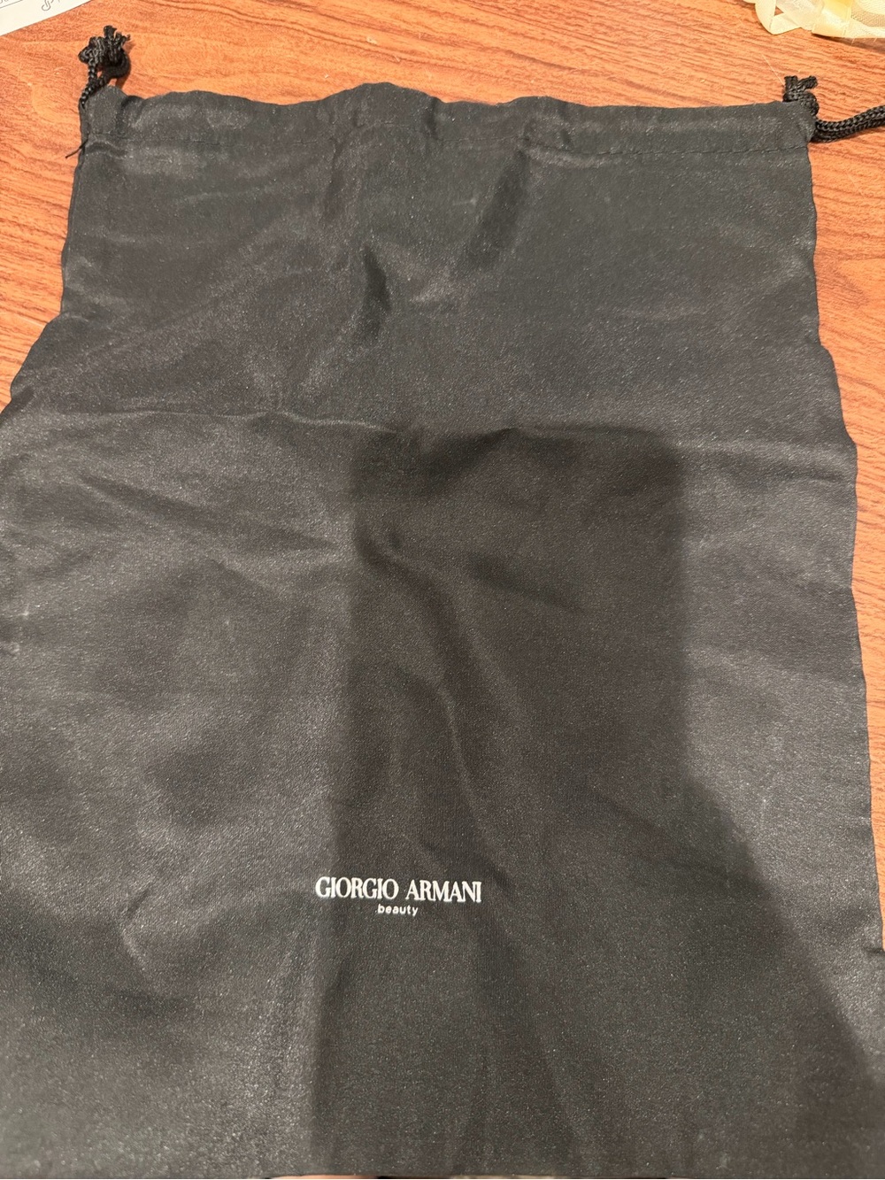 Giorgio Armani Black Satin Logo Drawstring Pouch